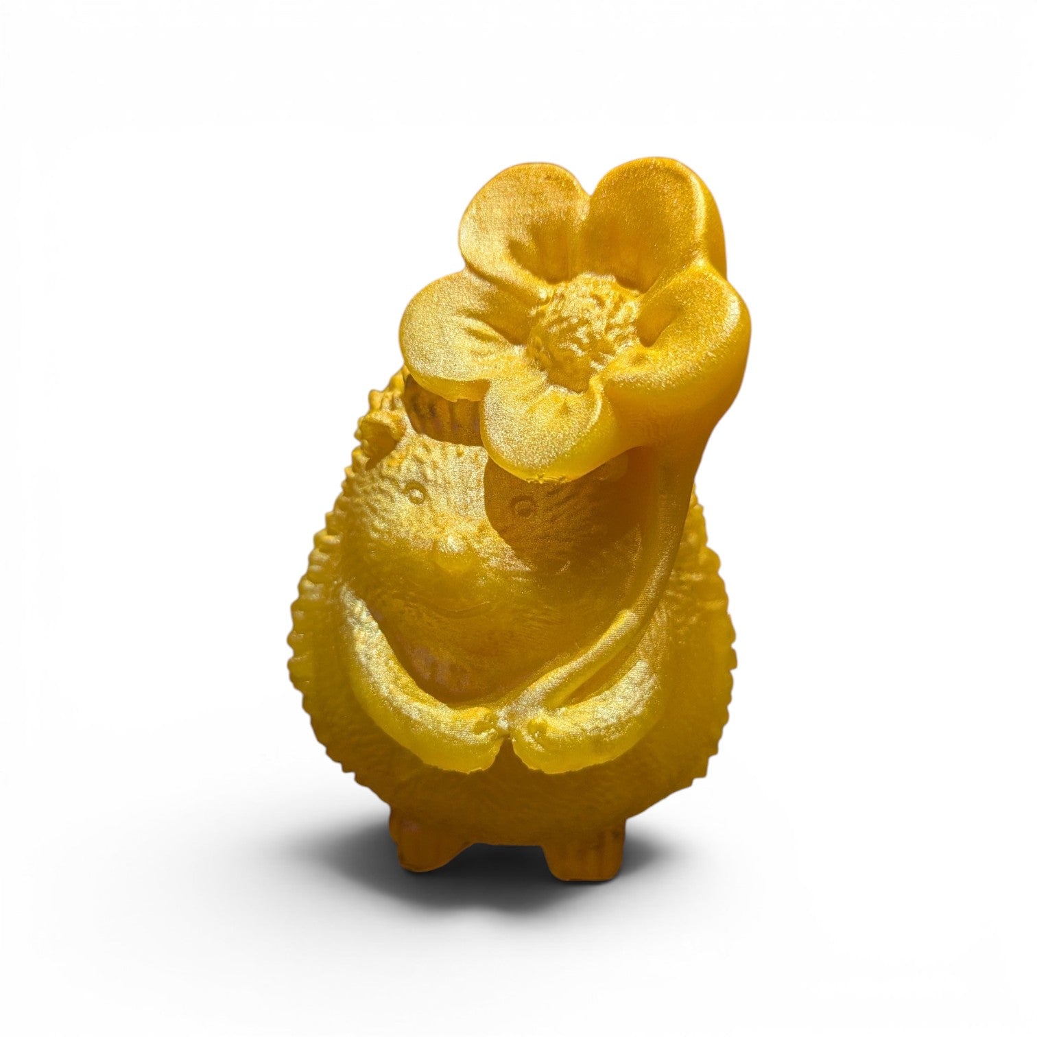 Süßer Igel aus Epoxidharz mit Blume – Handgegossene Resin Deko Figur in Goldgelb