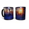 Keramiktasse mit Winterwald Motiv – Stimmungsvoller Sonnenuntergang