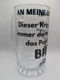 Lustiges Bierglas für Mama und Papa – Klarer Bierkrug mit humorvollem Spruch – Geschenkidee für Mütter und Väter