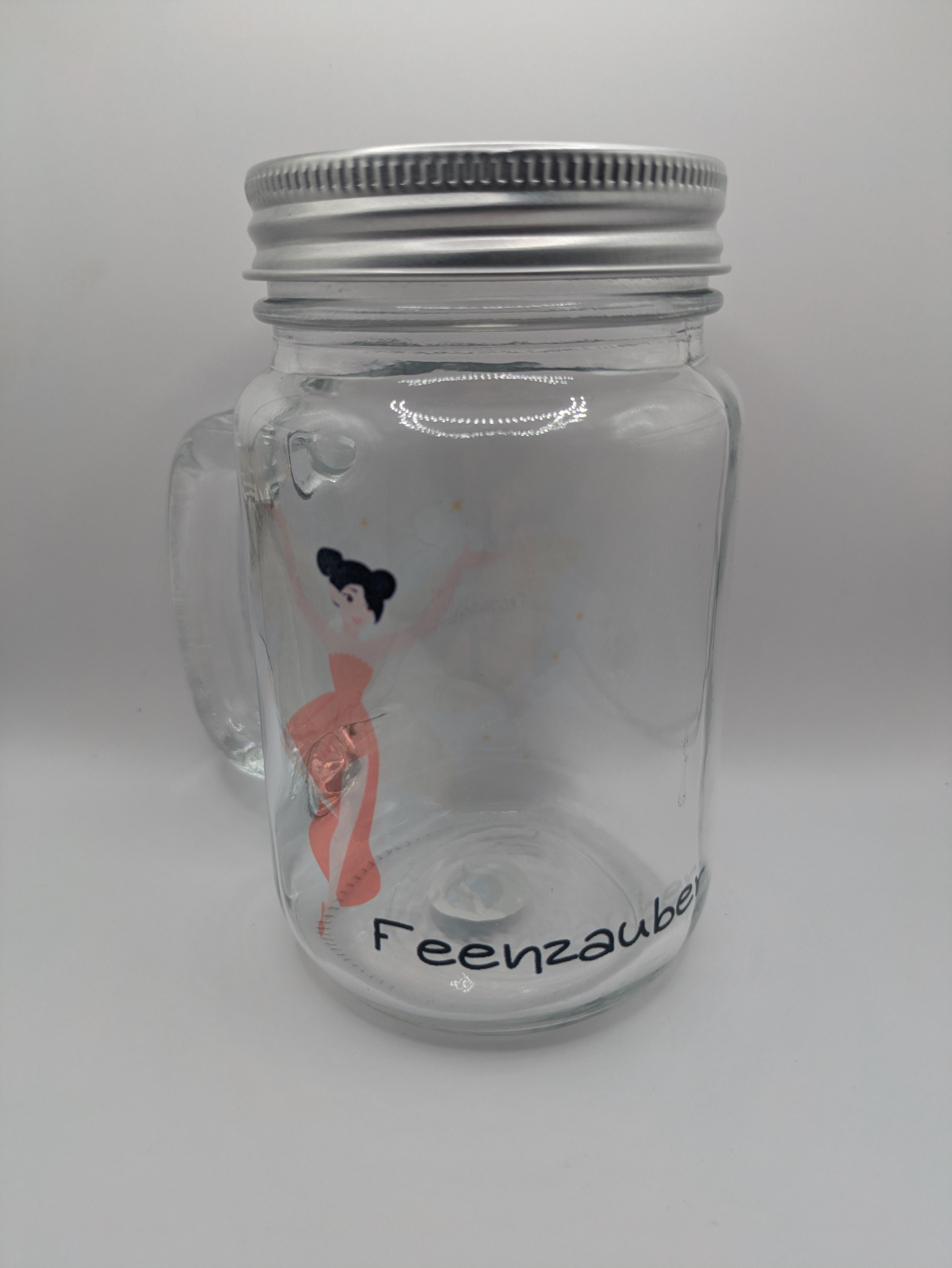 Feen Trinkglas mit Deckel & Strohhalm – Märchenhaftes Glas mit Feenmotiv – 400 ml Glasbecher handgemacht
