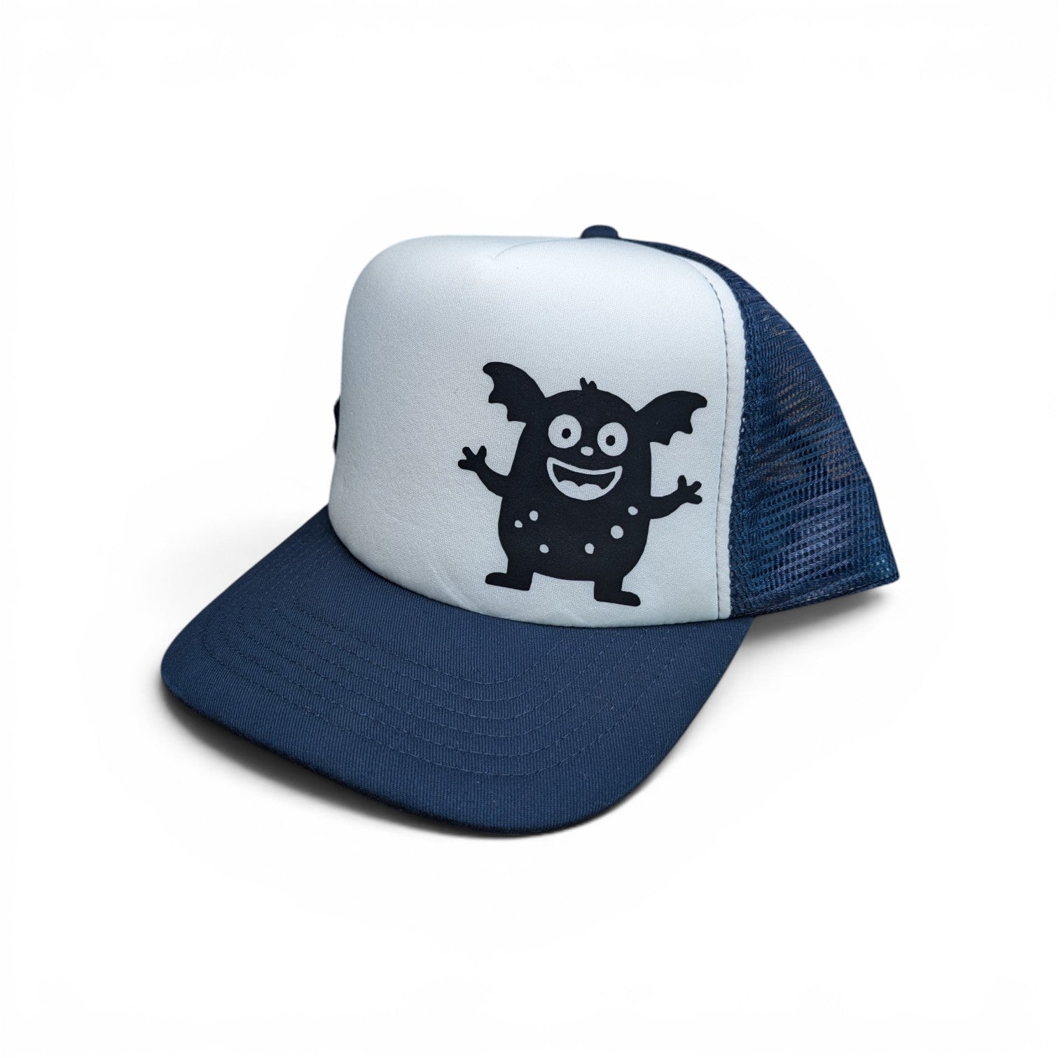 Vintage Trucker Cap mit Monster Motiv – Snapback Kappe in French Navy – Individuell bedruckbar