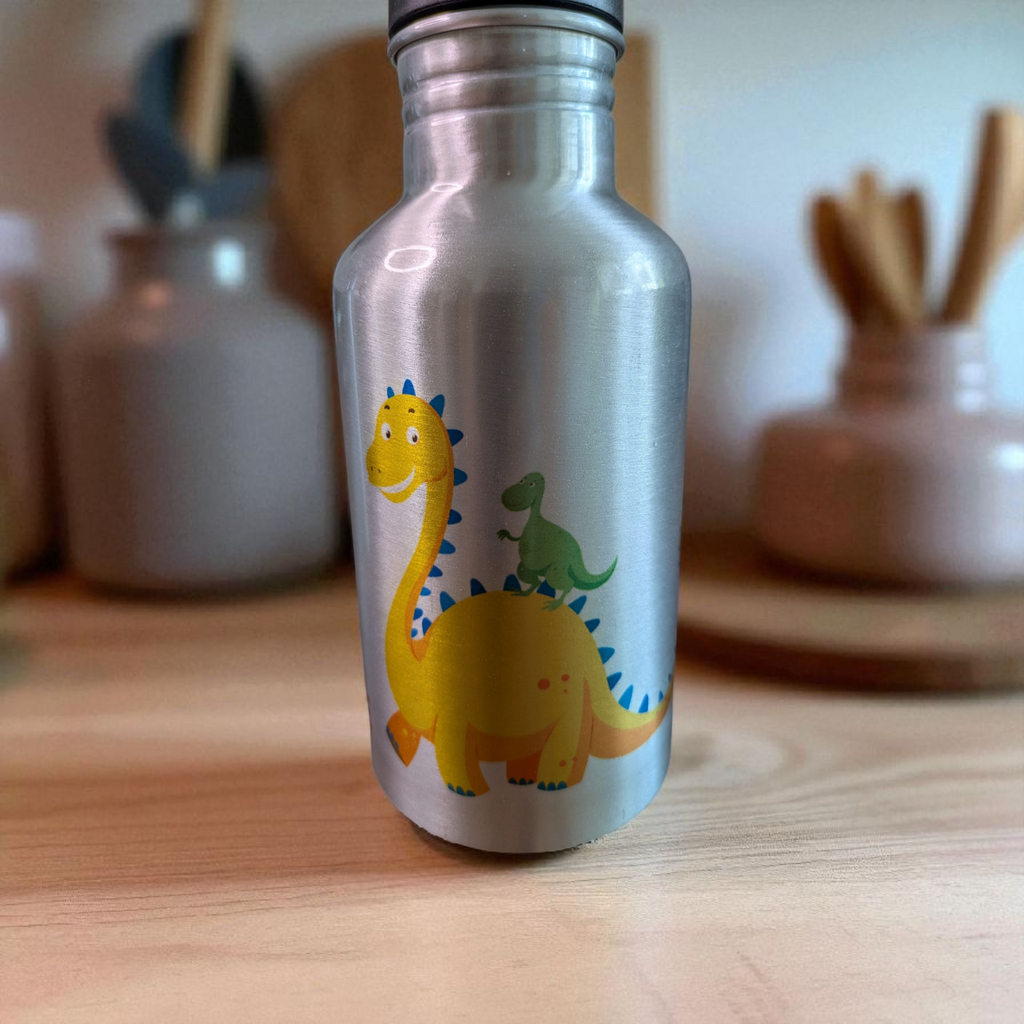 Aluminium-Trinkflasche mit Halm – Dinosaurier-Design 350 ml