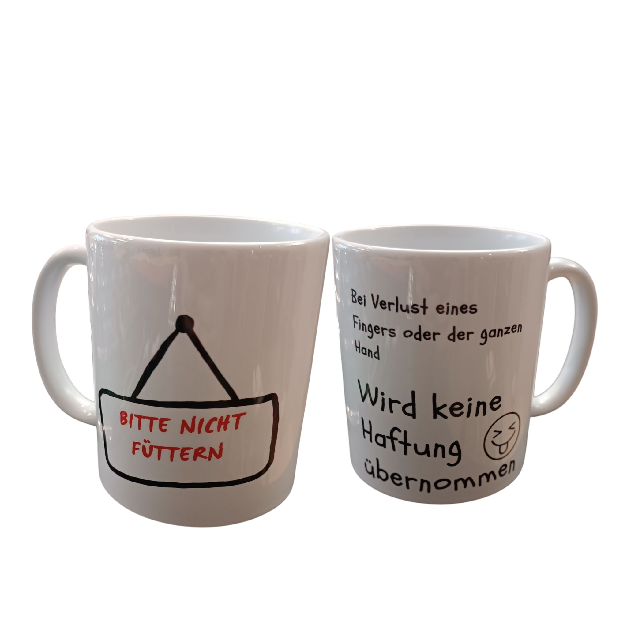 Tasse „Bitte nicht füttern – Keine Haftung“