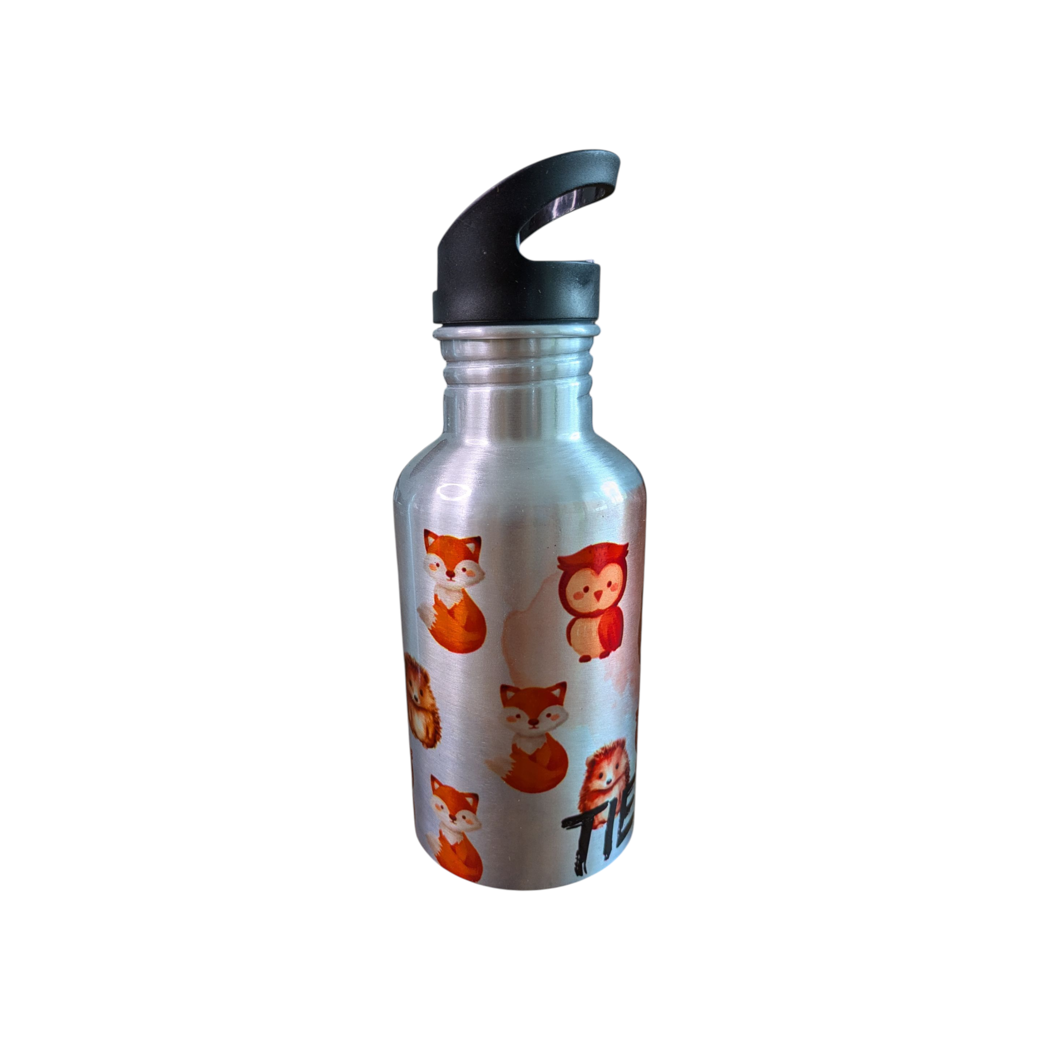 Aluminium-Trinkflasche mit Halm – Waldtier-Design 350 ml