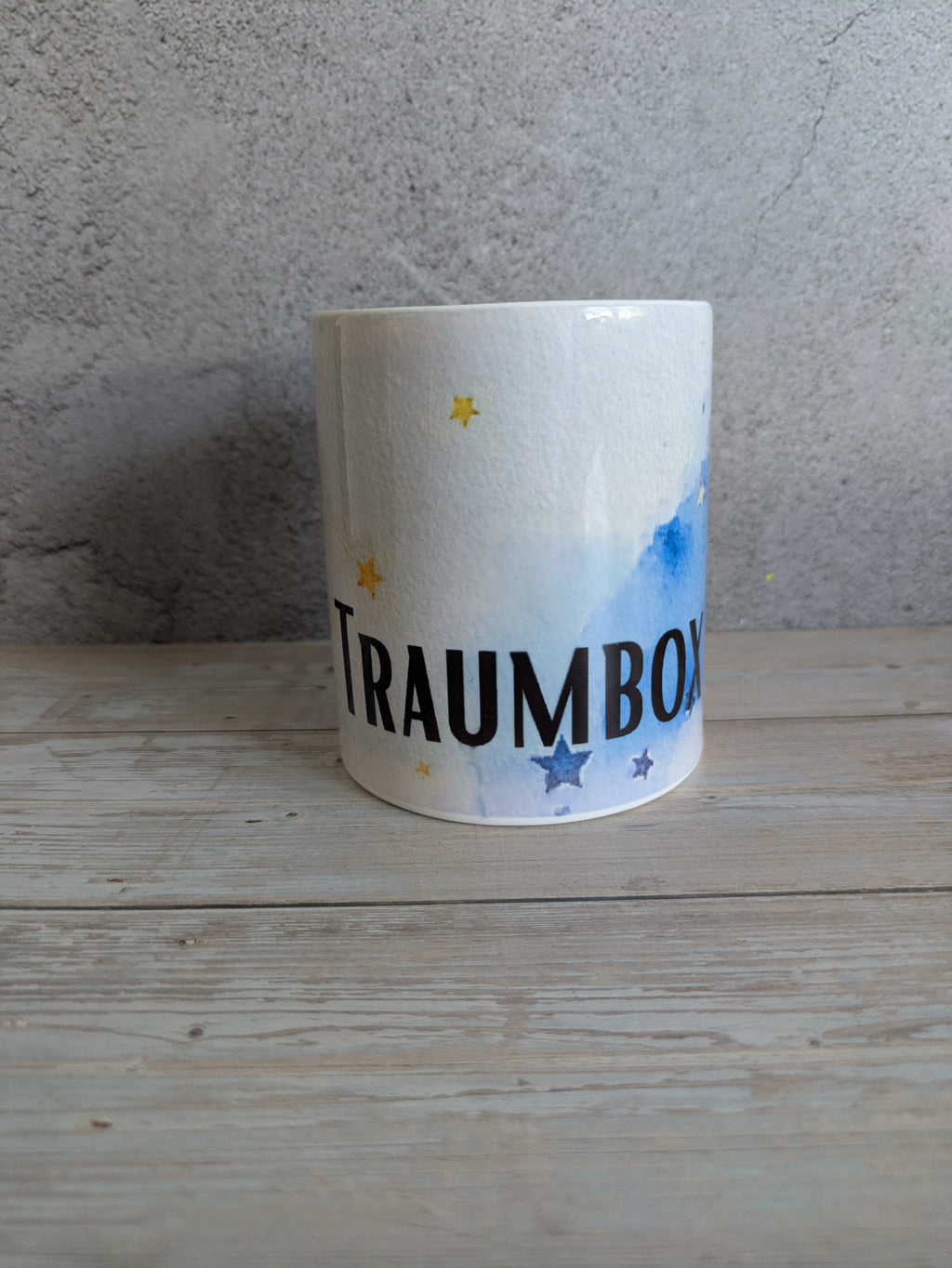Aquarell Spardose mit Sternen – Traumbox Sparschwein als Geschenkidee