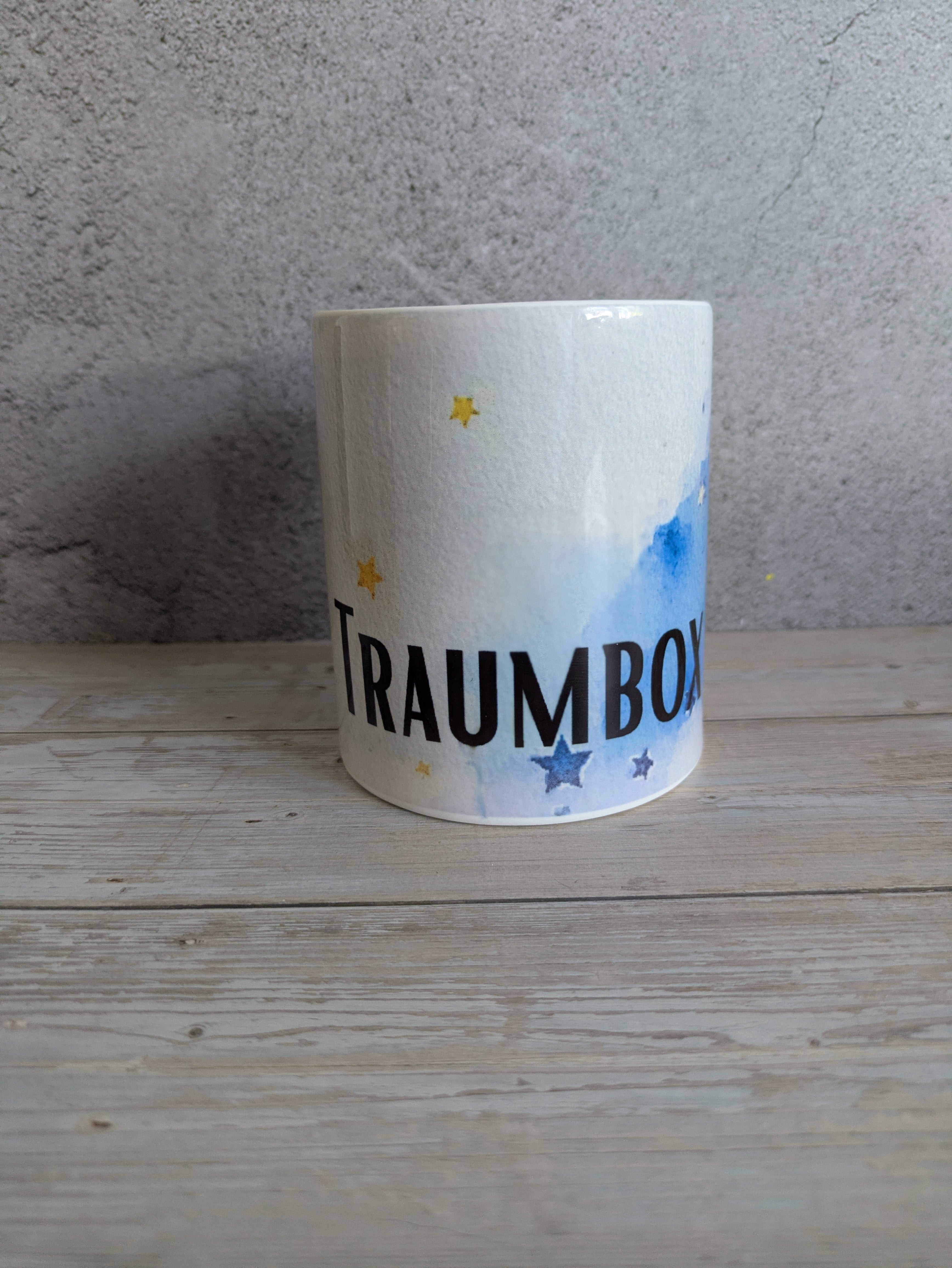 Aquarell Spardose mit Sternen – Traumbox Sparschwein als Geschenkidee
